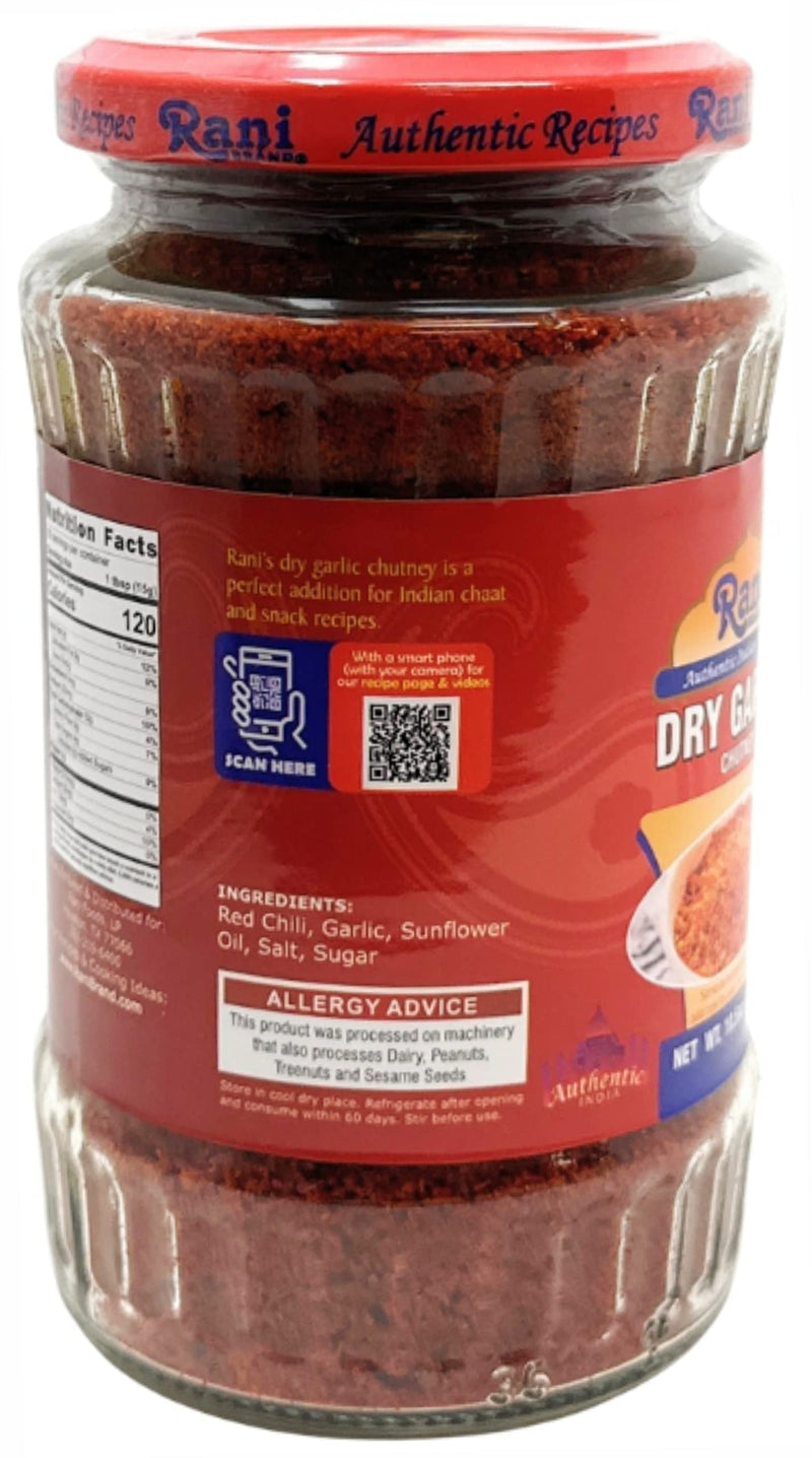 Rani Dry Garlic Chutney 10.5oz (300g) Glass Jar, Ready to Eat ~ All Natural | No Preservatives | Vegan | Gluten Free | NON-GMO | No Colors | Indian Origin
