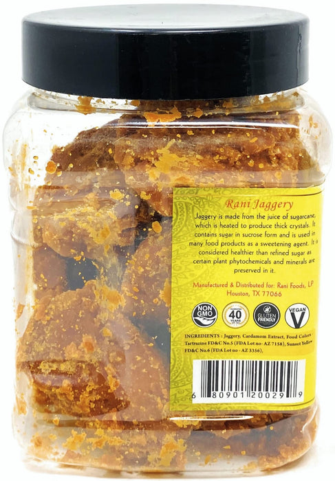 Rani Cardamom Jaggery (Gur) Indian Unrefined Raw Cane Sugar 17.5oz (1.1lbs) 500g PET Jar ~ Gluten Friendly | Vegan | NON-GMO | No Salt or fillers