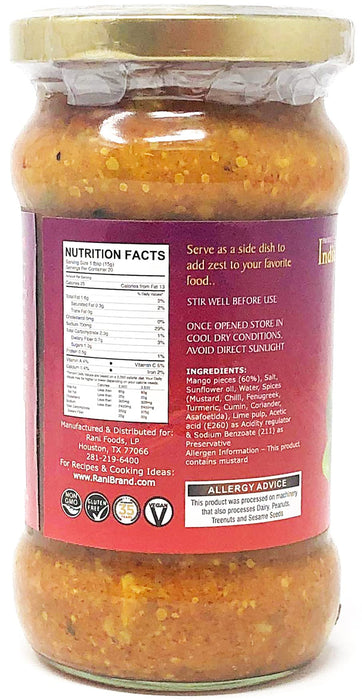 Rani Mango Pickle Hot (Achar, Spicy Indian Relish) 10.5oz ~ Glass Jar, All Natural | Vegan | Gluten Free | NON-GMO | No Colors | Indian Origin