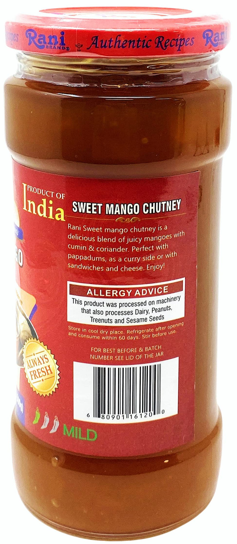Rani Sweet Mango Chutney (Indian Preserve) 17.6oz (1.1lbs) 500g Glass Jar, Ready to eat, Vegan ~ Gluten Free, All Natural, NON-GMO
