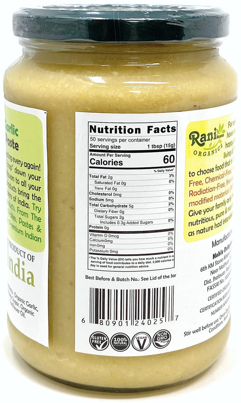 26.5oz Rani Organic Garlic Gluten Free Cooking Paste