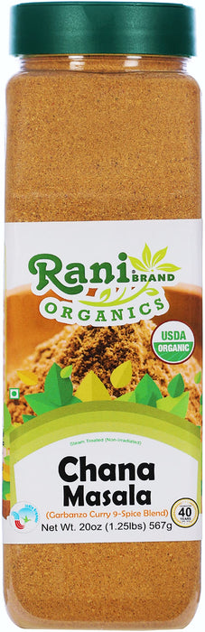 Rani Organic Chana Masala (Garbanzo Curry 9-Spice Blend) 20oz (1.25lbs) 567g PET Jar ~ All Natural | Gluten Friendly | USDA Certified Organic