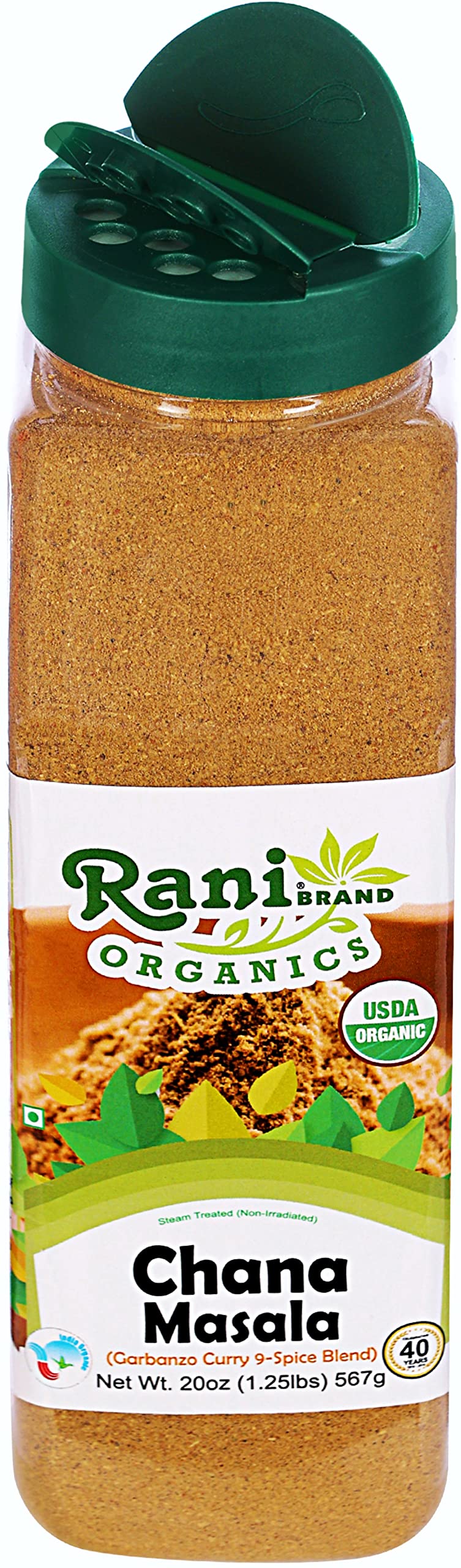 Rani Organic Chana Masala (Garbanzo Curry 9-Spice Blend) 20oz (1.25lbs) 567g PET Jar ~ All Natural | Gluten Friendly | USDA Certified Organic