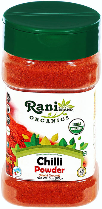 Rani Organic Chilli Powder (Mirchi Ground) 3oz (85g) PET Jar ~ All Natural | Vegan | Gluten Friendly | NON-GMO | Indian Origin | USDA Certified Organic