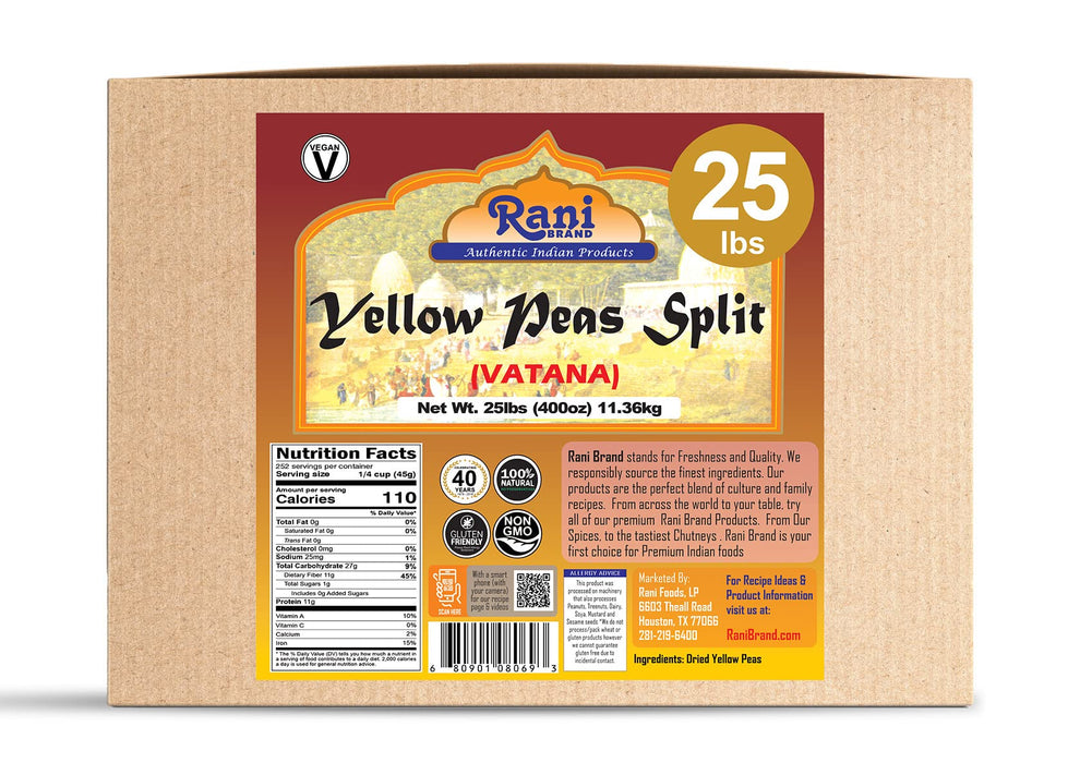 Rani Yellow Peas Split, Dried (Vatana, Matar) 400oz (25lbs) 11.36kg Bulk Box ~ All Natural | Vegan | Gluten Friendly | Product of USA