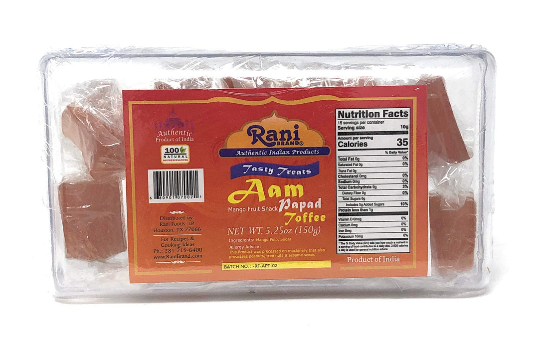 Rani Aam (Mango Fruit Snack) Toffee Candy Treat, 5.25oz (150g), Individually Wrapped in Candy Box, Indian Origin & Taste