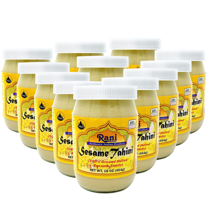 Rani Sesame Tahini (Sesame Butter) 16oz (1lb) 454g, Pack of 12, Glass Jar, Vegan, No added sugar, No Sodium ~ Gluten Free | NON-GMO | USA Made