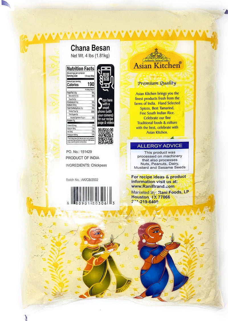 Asian Kitchen Chana Besan - Chickpeas Flour, Gram 4lb (64oz) ~ All Natural | Vegan | Gluten Friendly | NON-GMO | Indian Origin