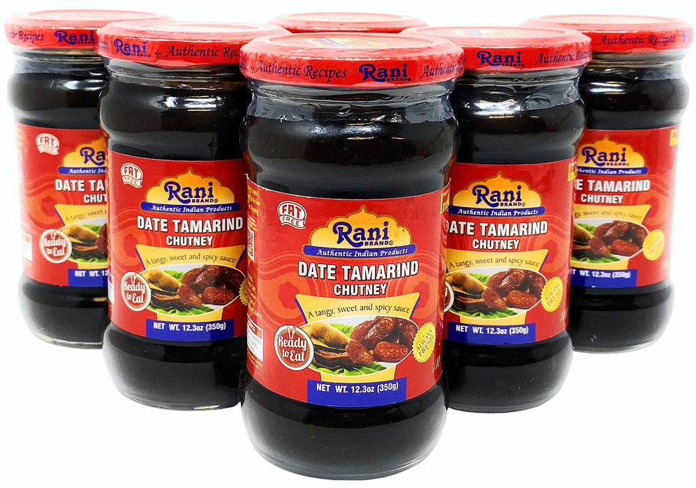 Rani Dates & Tamarind (Imli) Chutney 12.3oz (350g) Glass Jar, Ready to eat, Vegan, Pack of 5+1 FREE ~ Gluten Free | NON-GMO | Indian Origin