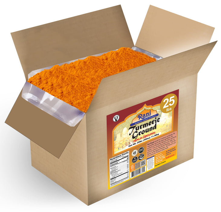 Rani Turmeric (Haldi) Root Powder Spice, (High Curcumin Content), 25lbs (400oz) 11.36kg ~ Bulk Box ~ All Natural | 100% Pure | Vegan | Gluten Friendly | NON-GMO | Indian Origin