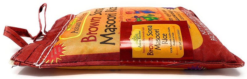 Asian Kitchen Brown Sona Masoori Aged Rice 4lbs (1.81kg) Short Grain Rice ~ All Natural | Gluten Friendly | Vegan | Indian Origin | Export Quality