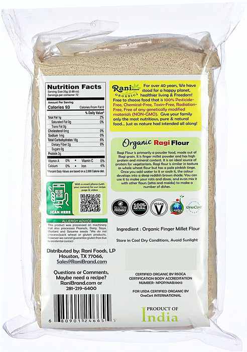 Rani Organic Ragi (Red Millet) Flour 64oz (4lbs) 1.81kg Bulk~All Natural | Vegan | Gluten Friendly | NON-GMO | Indian Origin | USDA Certified Organic
