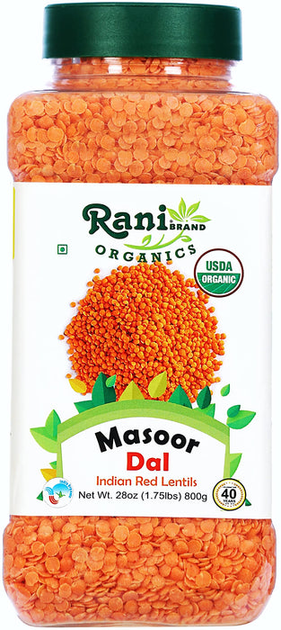 Rani Organic Masoor Dal (Red Split Lentils) 28oz (800g) PET Jar ~ All Natural | Gluten Friendly | NON-GMO | Indian Origin | USDA Certified Organic