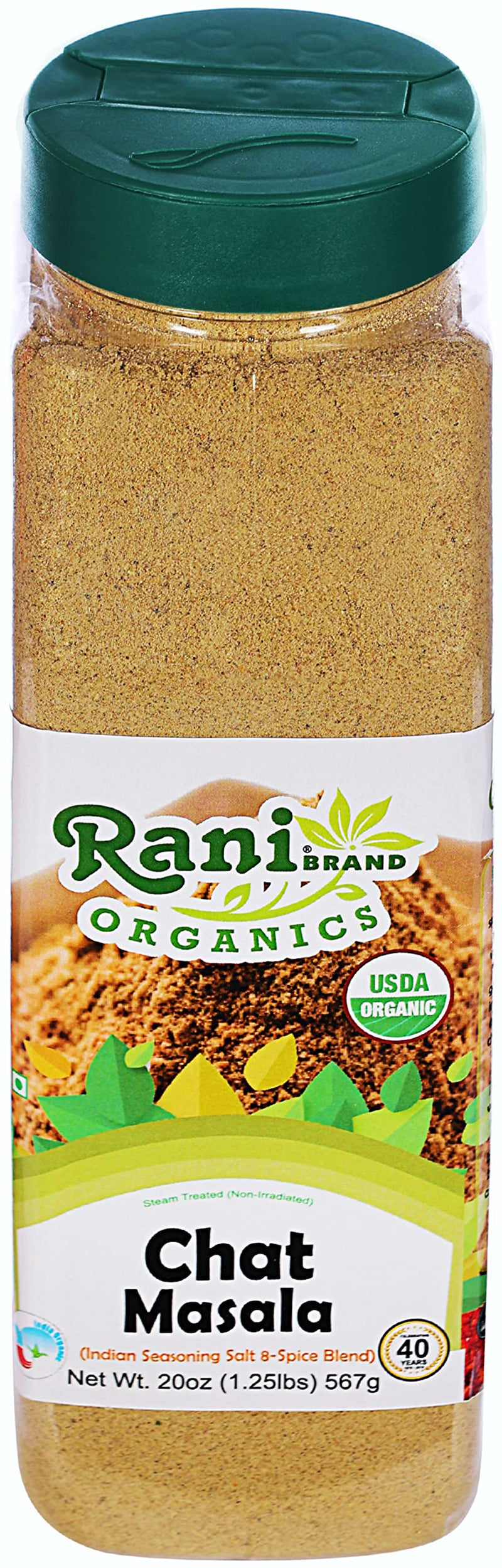 Rani Organic Chat Masala (8-Spice Seasoning Salt) Tangy Indian Seasoning 20oz (1.25lbs) 567g PET Jar ~ All Natural | USDA Certified Organic