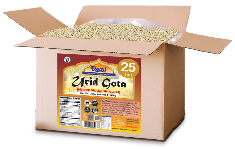 Rani Urid/Urad Gota White (Matpe Beans Skinless) Indian Lentils 400oz (25lbs) 11.36kg Bulk Box ~ All Natural | Gluten Friendly | NON-GMO | Vegan | Indian Origin