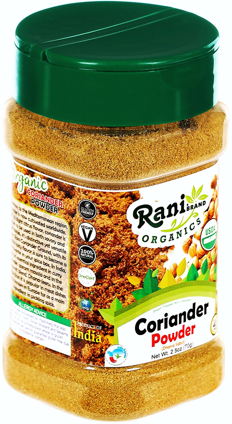 Rani Organic Coriander Powder (Dhania Powder 2.5oz (70g) PET Jar ~ All Natural | Vegan | Gluten Friendly | Indian Origin | USDA Certified Organic