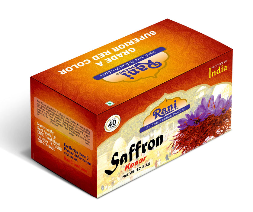 Rani Pure Saffron (Kesar) from India, Fragrant & Full Flavor, Great for Cooking, Tea & Medicinal, Grade A all red threads, 1gm (0.035oz), Pack of 12, PET Jar ~ All Natural, Salt-Free | Vegan | No Colors | Gluten Friendly | NON-GMO