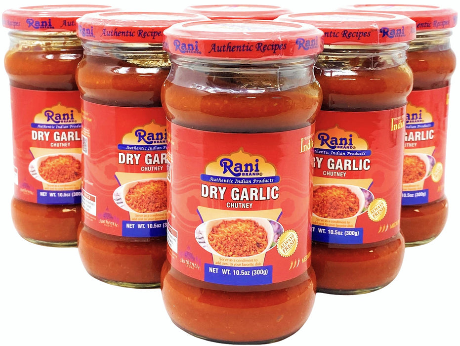 Rani Garlic Chutney 10.5oz (300g) Glass Jar, Ready to Eat, Pack of 5+1 FREE ~ All Natural | No Preservatives | Vegan | Gluten Free | NON-GMO