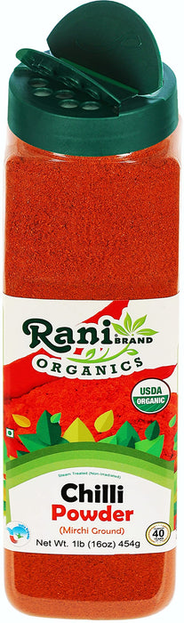 Rani Organic Chilli Powder (Mirchi Ground) 16oz (1lb) 454g PET Jar ~ All Natural | Vegan | Gluten Friendly | Indian Origin | USDA Certified Organic