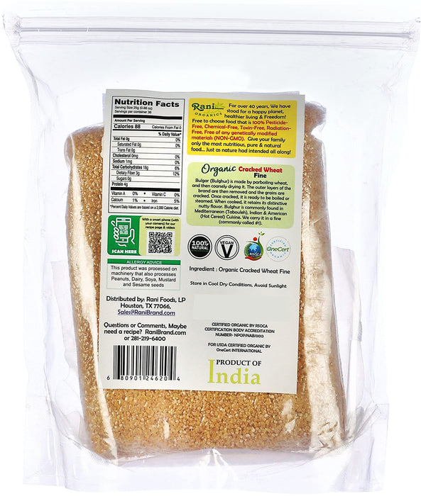 Rani Organic Cracked Wheat Fine (Kansar/Bulgur Wheat#1) 32oz (2lbs) 908g ~ All Natural | Vegan | Gluten Friendly | NON-GMO | Indian Origin | USDA Certified Organic