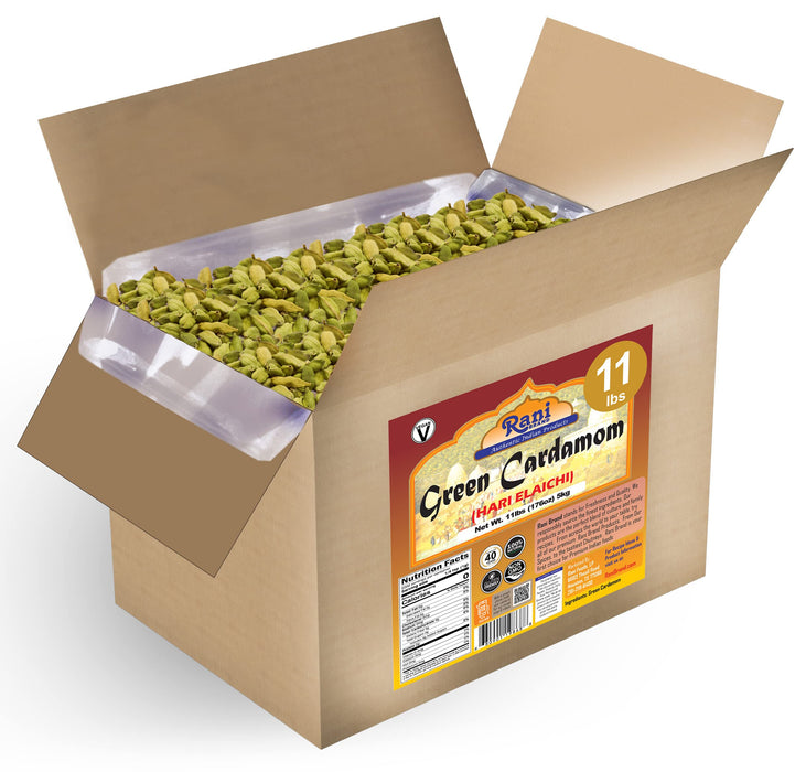 Rani Green Cardamom Pods Spice (Hari Elachi) 176oz (11lbs) 5kg Bulk Box ~ All Natural | Vegan | Gluten Friendly | NON-GMO | Product of India