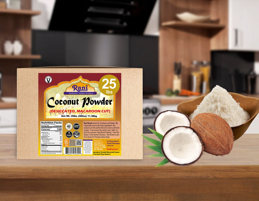 Rani Coconut Fine Powder (Desiccated, Macaroon Cut) 400oz (25lbs) 11.36kg, Bulk Box, Raw (uncooked, unsweetened) ~ All Natural | Vegan | Gluten Friendly