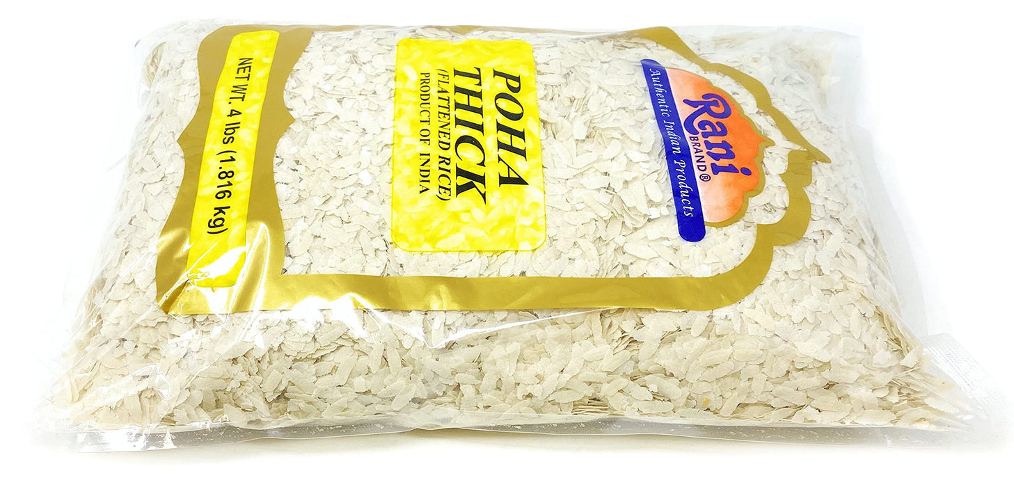 Rani Poha (Powa) Thick Medium-Cut (Flattened Rice) 64oz (4lbs) 1.81kg Bulk ~ All Natural, Salt-Free | Vegan | No Colors | Gluten Friendly | Indian Origin