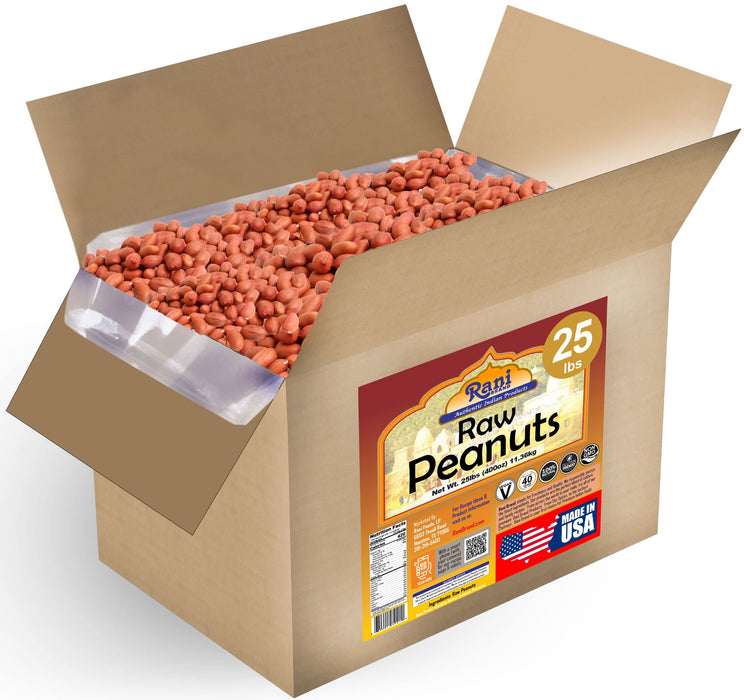 Rani Peanuts, Raw Whole With Skin (uncooked, unsalted) 25lbs (400oz) 11.36kg Bulk Box ~ All Natural | Vegan | Gluten Friendly | Fresh Product of USA ~ Spanish Grade Groundnut / Red-skin