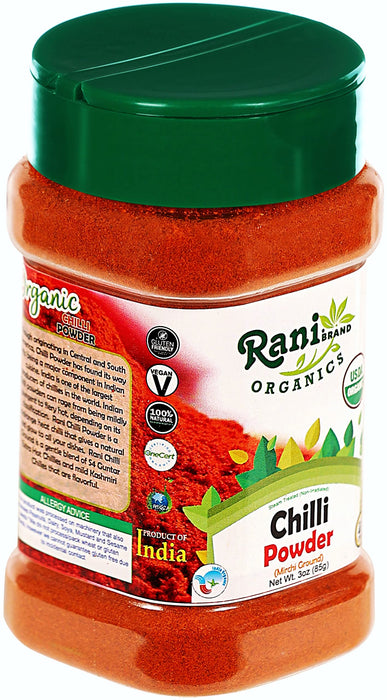Rani Organic Chilli Powder (Mirchi Ground) 3oz (85g) PET Jar ~ All Natural | Vegan | Gluten Friendly | NON-GMO | Indian Origin | USDA Certified Organic
