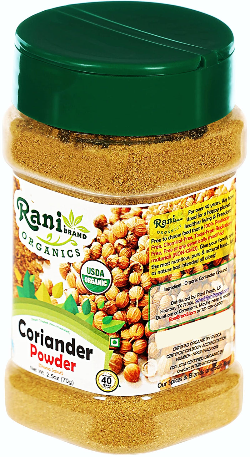 Rani Organic Coriander Powder (Dhania Powder 2.5oz (70g) PET Jar ~ All Natural | Vegan | Gluten Friendly | Indian Origin | USDA Certified Organic