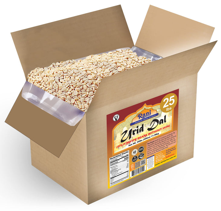 Rani Urid/Urad Dal (Split Matpe Beans Skinless) Indian Lentils 400oz (25lbs) 11.36kg Bulk Box ~ All Natural | Gluten Friendly | NON-GMO | Vegan | Indian Origin