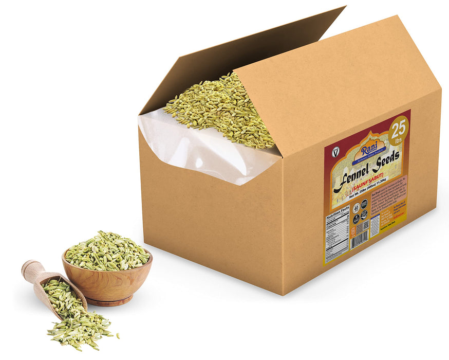 Rani Fennel Seeds (Saunf Sabut) Whole Spice 400oz (25lbs) 11.36kg Bulk Box ~ All Natural | Gluten Friendly | NON-GMO | Vegan | Indian Origin