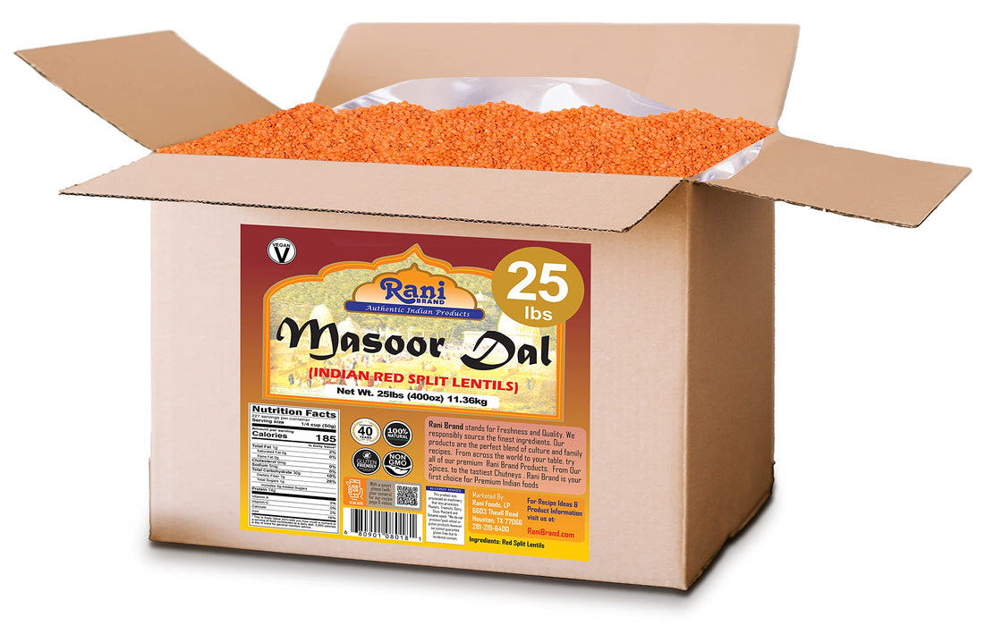 Rani Masoor Dal (Indian Red Lentils) Split Gram 400oz (25lbs) 11.36kg Bulk Box ~ All Natural | Gluten Friendly | NON-GMO | Vegan | Indian Origin