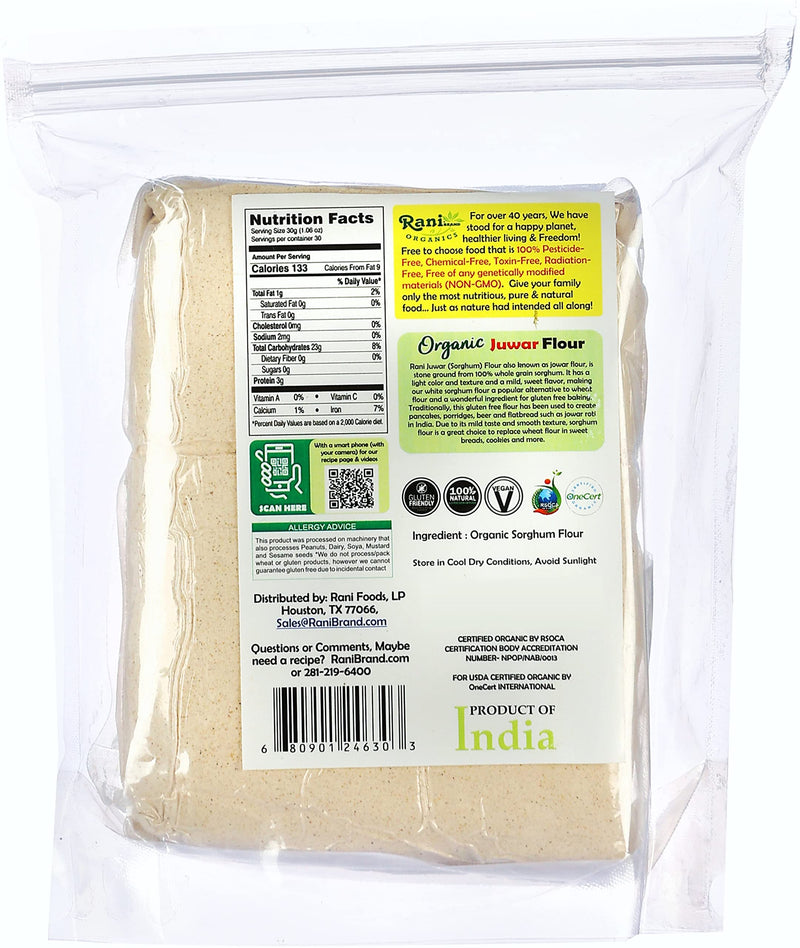 Rani Organic Juwar (Sorghum) Flour 32oz (2lbs) 908g ~ All Natural | Vegan | Gluten Friendly | NON-GMO | Indian Origin | USDA Certified Organic