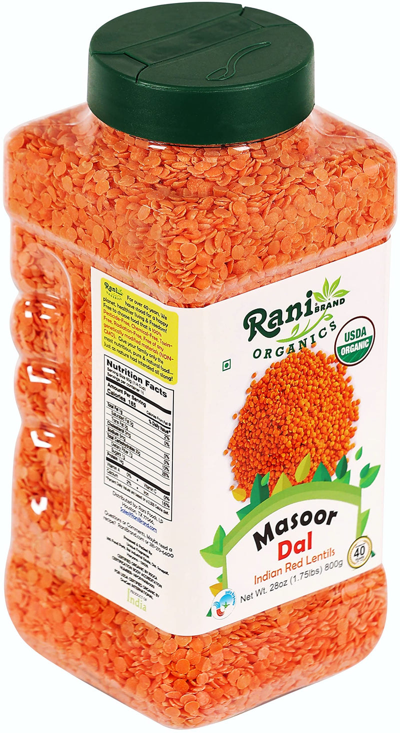 Rani Organic Masoor Dal (Red Split Lentils) 28oz (800g) PET Jar ~ All Natural | Gluten Friendly | NON-GMO | Indian Origin | USDA Certified Organic