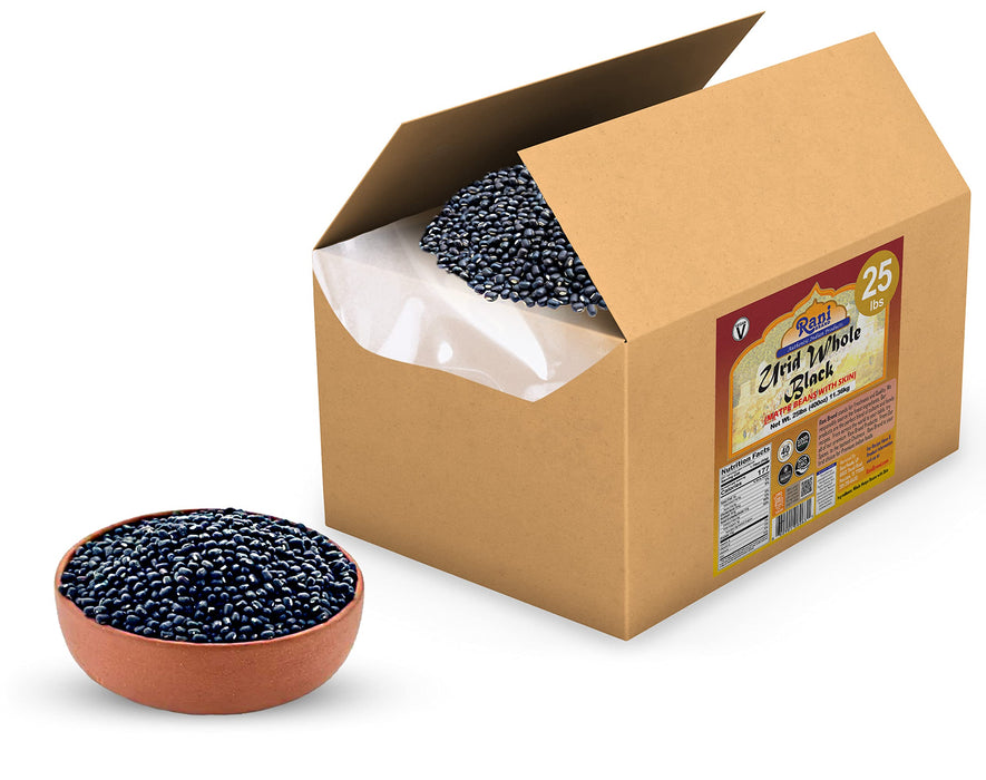 Rani Urid/Urad Whole Black (Matpe Beans with Skin) Indian Lentils 400oz (25lbs) 11.36kg Bulk Box ~ All Natural | Gluten Friendly | NON-GMO | Vegan | Indian Origin