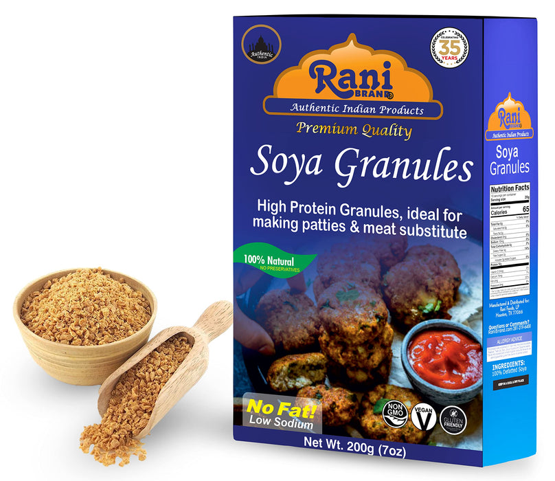 Rani Soya Granules (High Protein) 7oz (200g) ~ All Natural, Salt-Free | Vegan | No Colors | Gluten Friendly | Meat Alternate Substitute