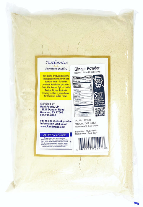 Rani Ginger (Adarak) Powder Ground, Spice 80oz (5lbs) 2.27kg Bulk ~ All Natural | Vegan | Gluten Friendly | NON-GMO | Indian Origin