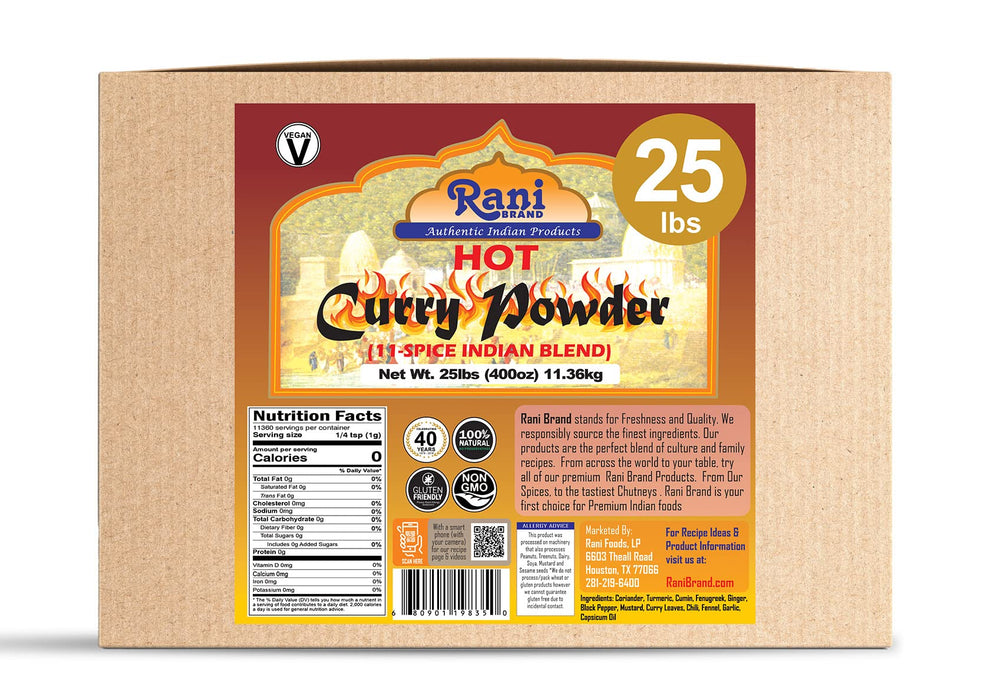 Rani Curry Powder Hot Natural 11-Spice Blend 400 Ounce (25lbs) 11.36kg ~ Bulk Box ~ Salt Free | Vegan | Gluten Friendly | NON-GMO