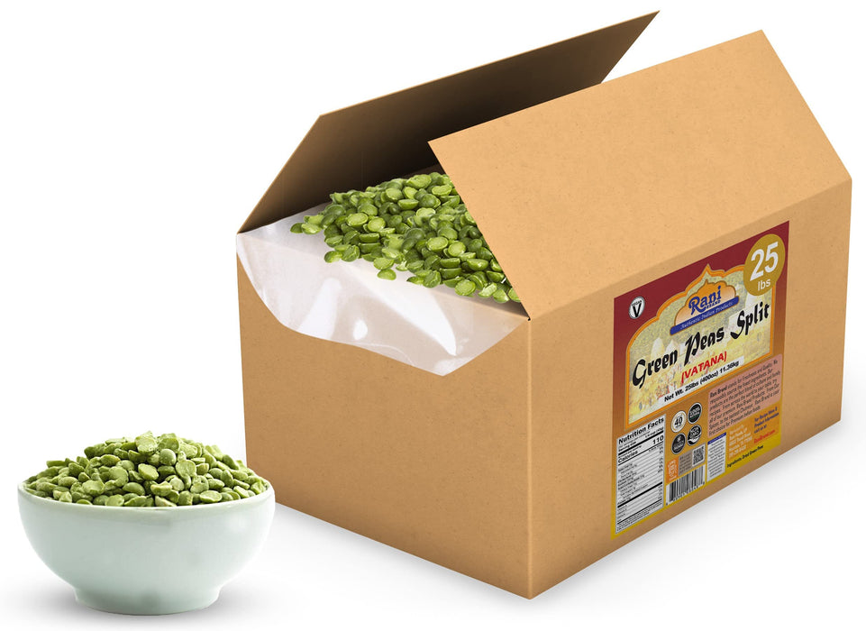 Rani Green Peas Split, Dried (Vatana, Matar) 400oz (25lbs) 11.36kg Bulk Box ~ All Natural | Vegan | Gluten Friendly | Product of USA