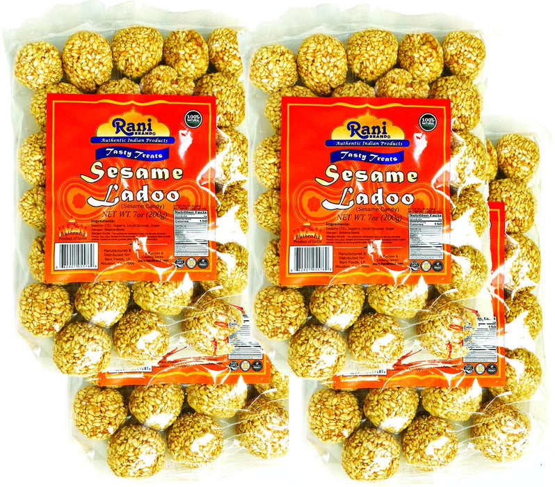 Rani Sesame Ladoo (Round Sesame Brittle Candy) 7oz (200g) x Pack of 4 ~ All Natural | Vegan | No colors | Gluten Friendly | Indian Origin