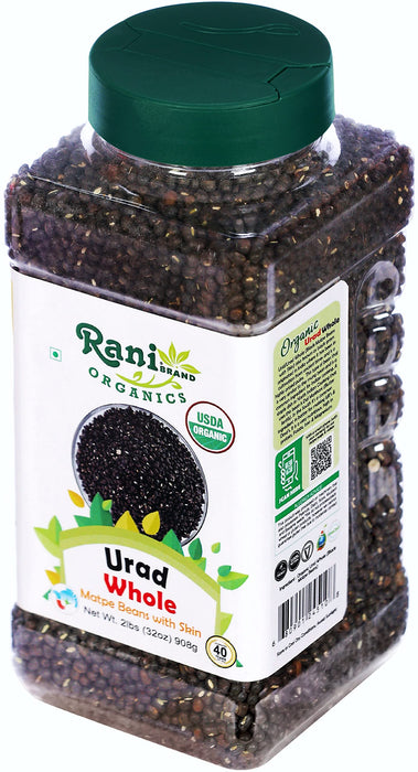 Rani Organic Urid/Urad Whole Black Indian Lentils 32oz (2lbs) 908g PET Jar ~ All Natural | Vegan | Gluten Friendly | NON-GMO | Indian Origin