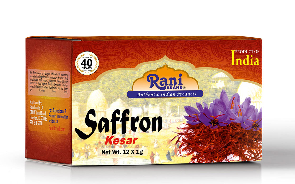 Rani Pure Saffron (Kesar) from India, Fragrant & Full Flavor, Great for Cooking, Tea & Medicinal, Grade A all red threads, 1gm (0.035oz), Pack of 12, PET Jar ~ All Natural, Salt-Free | Vegan | No Colors | Gluten Friendly | NON-GMO