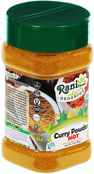 Rani Organic Curry Powder Hot (9-Spice Authentic Indian Blend) 3oz (85g) PET Jar ~ All Natural | Salt-Free | Gluten Friendly | USDA Certified Organic