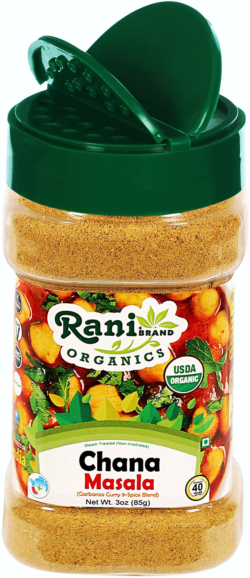 Rani Organic Chana Masala (Garbanzo Curry 9-Spice Blend) 3oz (85g) PET Jar ~ All Natural | Vegan | Gluten Friendly  | USDA Certified Organic