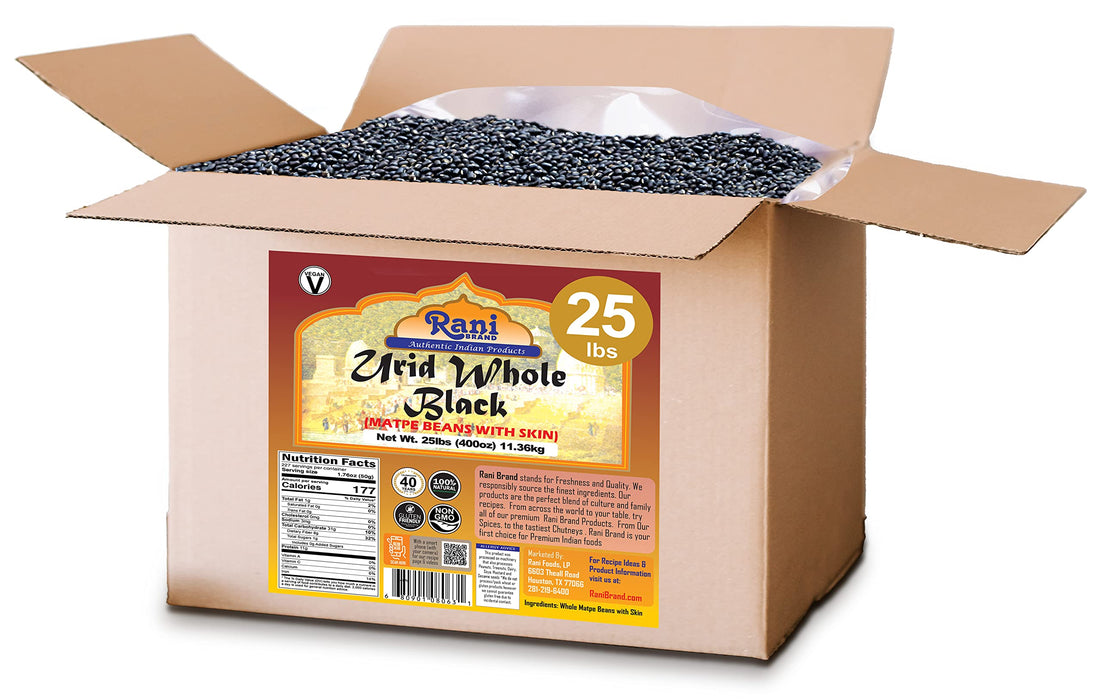 Rani Urid/Urad Whole Black (Matpe Beans with Skin) Indian Lentils 400oz (25lbs) 11.36kg Bulk Box ~ All Natural | Gluten Friendly | NON-GMO | Vegan | Indian Origin