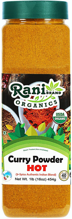 Rani Organic Curry Powder Hot (9-Spice Authentic Indian Blend) 16oz (1lb) 454g PET Jar ~ All Natural | Salt-Free | Vegan | USDA Certified Organic