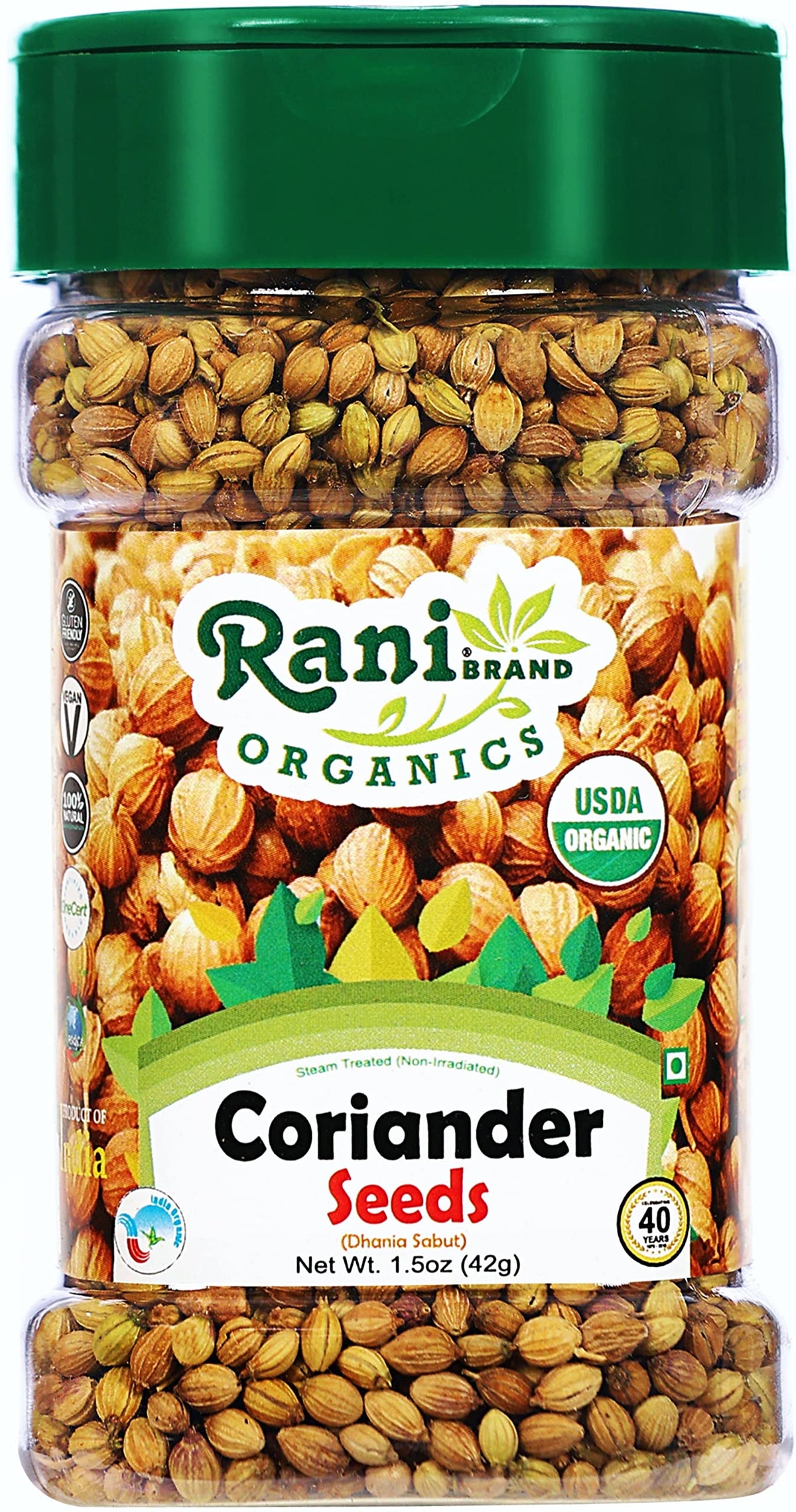 Rani Organic Coriander Seeds Whole (Dhania Sabut) 1.5oz (42g) PET