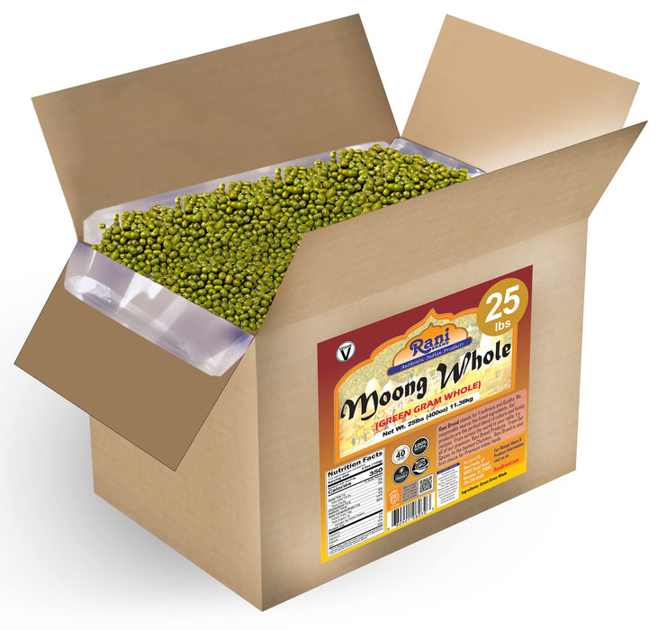 Rani Moong Whole (Ideal for cooking & sprouting, Whole Mung Beans with skin) Lentils Indian 400oz (25lbs) 11.36kg Bulk Box ~ All Natural | Gluten Friendly | Non-GMO | Vegan | Indian Origin