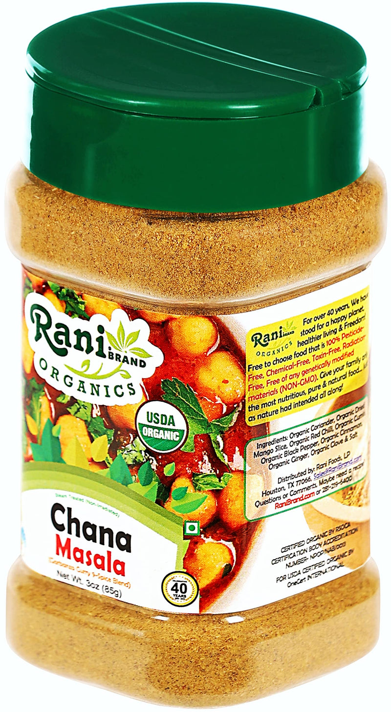 Rani Organic Chana Masala (Garbanzo Curry 9-Spice Blend) 3oz (85g) PET Jar ~ All Natural | Vegan | Gluten Friendly  | USDA Certified Organic